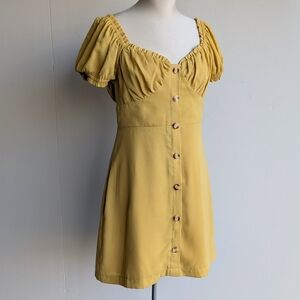 Essue Puff Sleeve Milkmaid Dress - Mustard Yellow